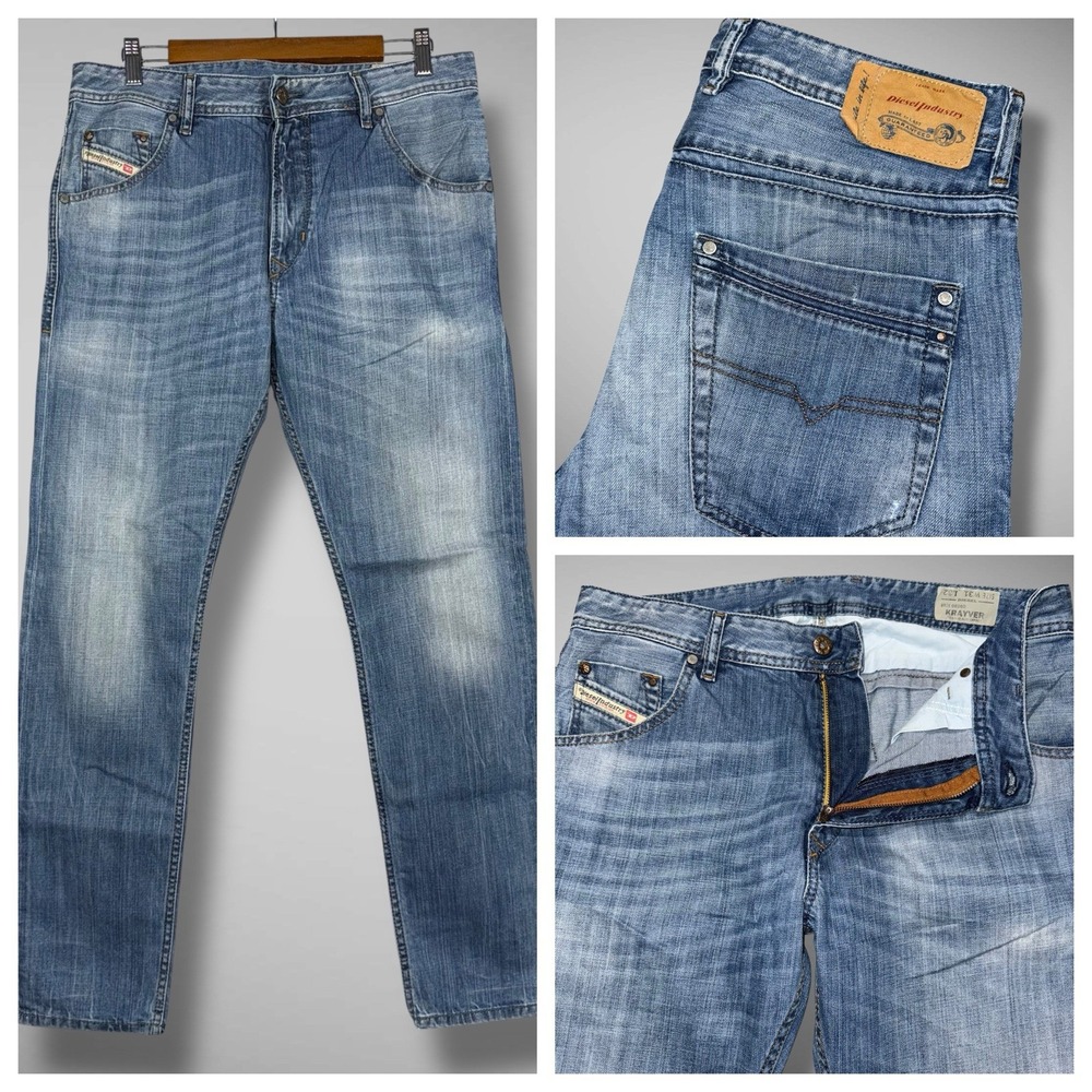 Diesel Krayver Jeans Men's 31x32 Slim Carrot Fit Blue Faded Whiskered Biker Rock